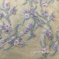 Fioletowa ręcznie robiona koralikowa koronkowa tkanina kryształowa